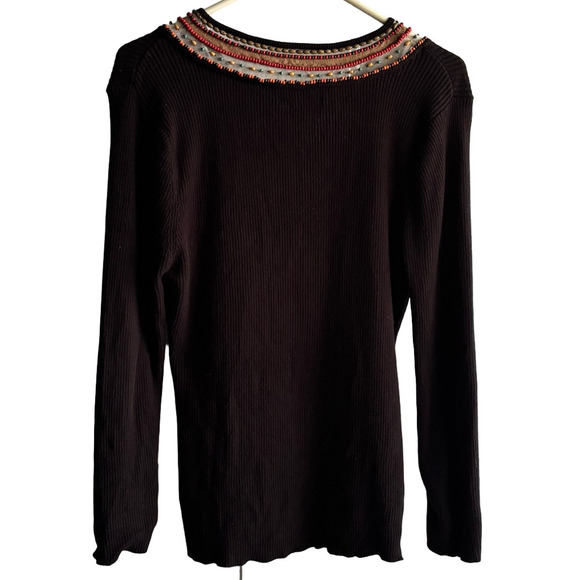 Berek by Takako Saxon Black Long Sleeve Beaded Ribbed Sweater - Picture 7 of 7